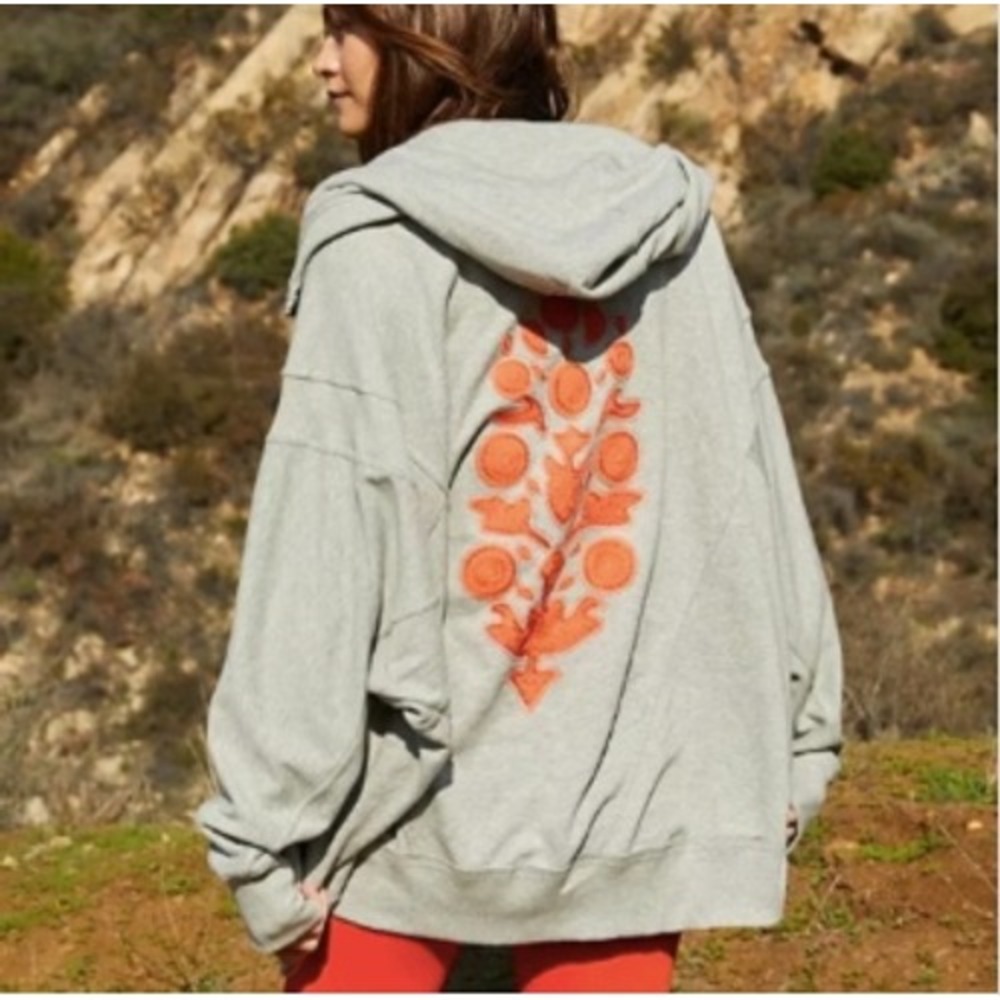 Free People Movement All Yours Hoodie Womens XS Gray Embroidered Zip Up